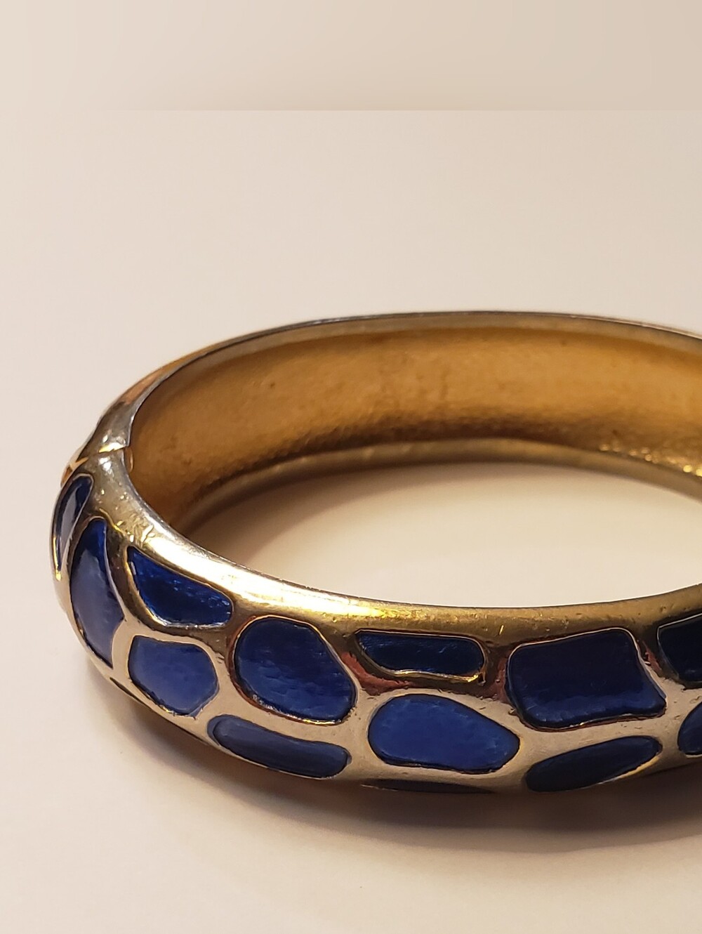 Crown Trifari Enamel Bangle Bracelet Cobalt Royal Blue Gold-tone Vintage